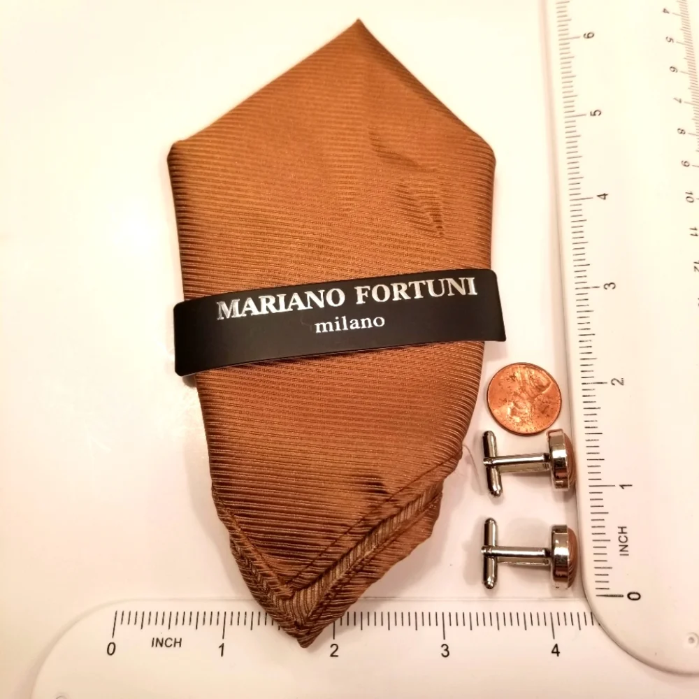 ✅Mariano Fortuni Milano Silk Pocket Square, Cuff Links, Tie, Box